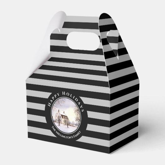 ニューイングランドの冬クリスマスブラックグレーサークル フェイバーボックス (正面サイド)