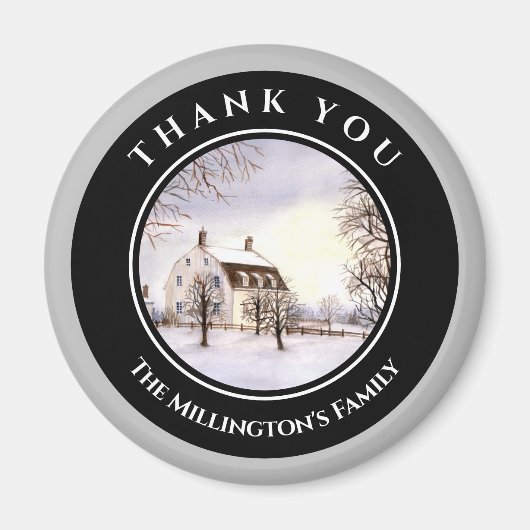 ニューイングランドの冬クリスマスブラックグレーサークル マグネット (正面)