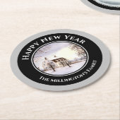 ニューイングランドの冬クリスマスブラックグレーサークル ラウンドペーパーコースター (アングル)