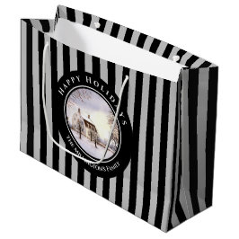 ニューイングランドの冬クリスマスブラックグレーサークル ラージペーパーバッグ