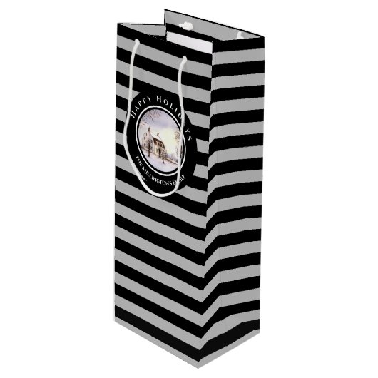 ニューイングランドの冬クリスマスブラックグレーサークル ワインギフトバッグ (正面アングル)