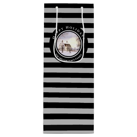 ニューイングランドの冬クリスマスブラックグレーサークル ワインギフトバッグ (正面)