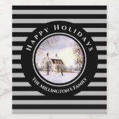 ニューイングランドの冬クリスマスブラックグレーサークル ワインラベル (シングルラベル)