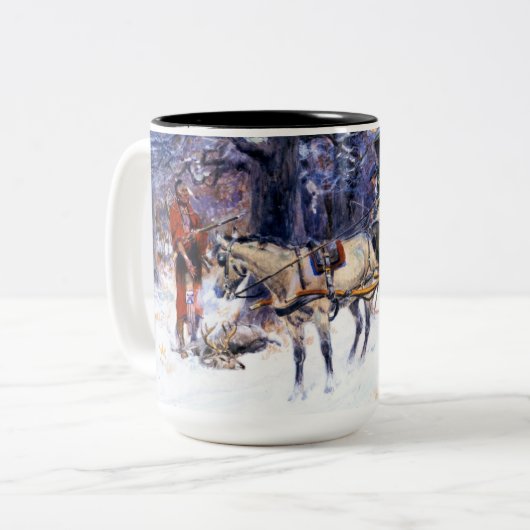 ニューイングランドの古いクリスマス(by Charles Russell) ツートーンマグカップ (正面左)