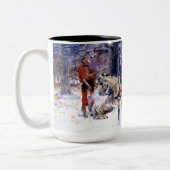 ニューイングランドの古いクリスマス(by Charles Russell) ツートーンマグカップ (左)