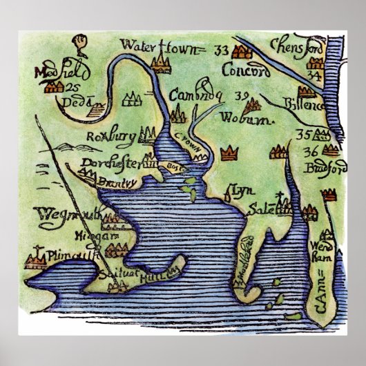 ニューイングランドの地図1677 ポスター (正面)