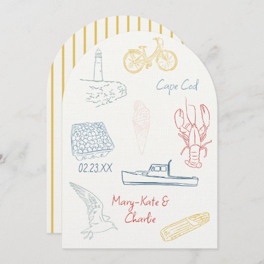 ニューイングランドの夏の日付を結婚保存 招待状 (正面/裏面)