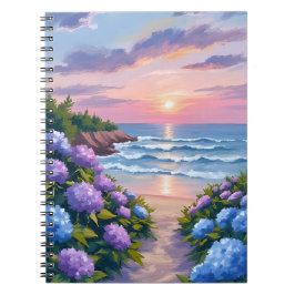 ニューイングランドの夏 | アジサイのビーチの絵 ノートブック