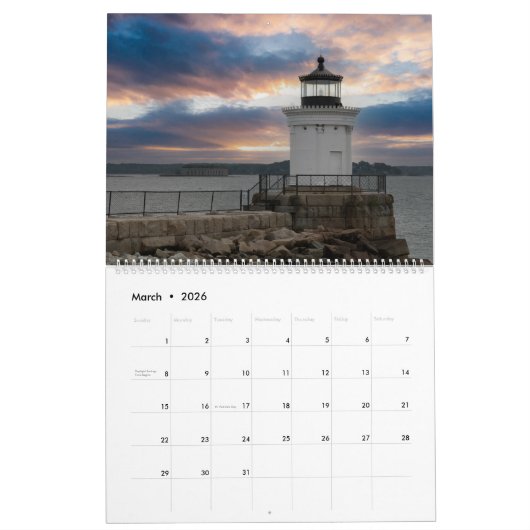 ニューイングランドの季節のカレンダー カレンダー (3月 2026)