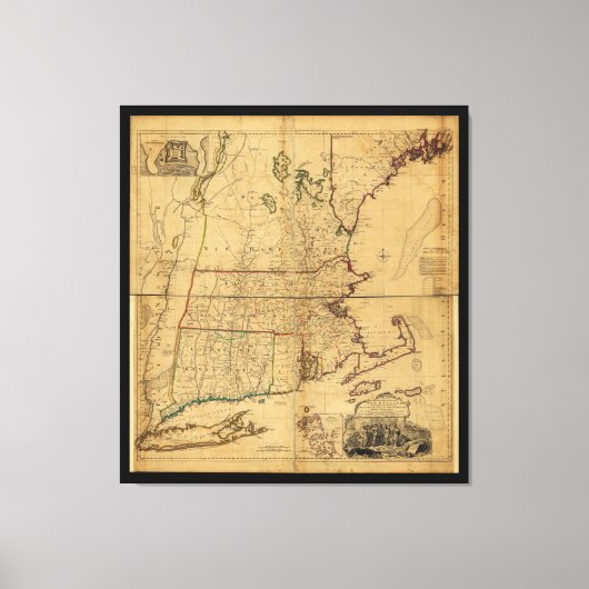 ニューイングランドの最も人の多い地域の地図1755 キャンバスプリント (正面)