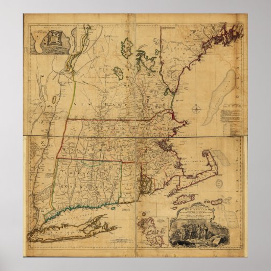 ニューイングランドの最も人の多い地域の地図1755 ポスター (正面)