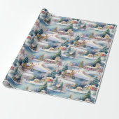 ニューイングランドの村の冬のクリスマス ラッピングペーパー (アンロールド)