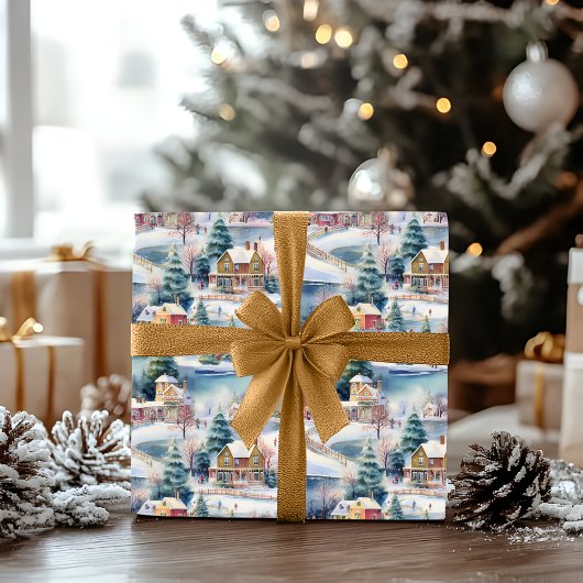 ニューイングランドの村の冬のクリスマス ラッピングペーパー