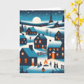 ニューイングランドの村 - 冬の風景 カード (黄色い花)