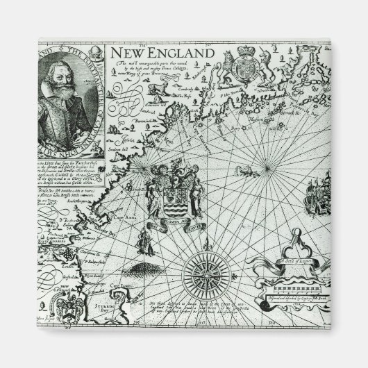 ニューイングランドの海岸線の地図 マグネット (正面)