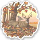 ニューイングランドの秋にホワイトテールディアー紅葉 シール (正面)