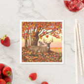 ニューイングランドの秋にホワイトテールディアー紅葉 スタンダードカクテルナプキン (インサイチュ)