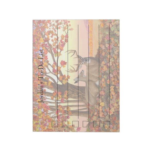 ニューイングランドの秋にホワイトテールディアー紅葉 ノートパッド (回転)