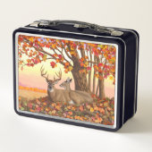 ニューイングランドの秋にホワイトテールディアー紅葉 メタルランチボックス (裏面)