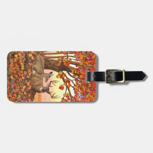 ニューイングランドの秋にホワイトテールディアー紅葉 ラゲッジタグ (正面横)