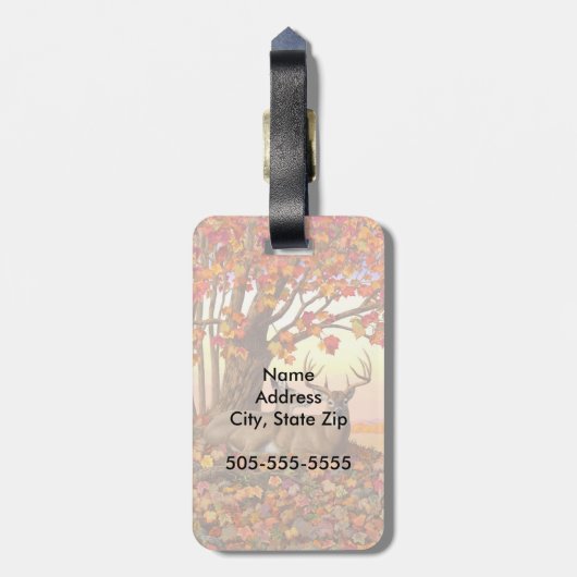 ニューイングランドの秋にホワイトテールディアー紅葉 ラゲッジタグ (裏面縦)