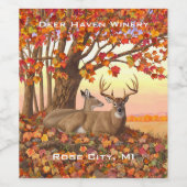 ニューイングランドの秋にホワイトテールディアー紅葉 ワインラベル (シングルラベル)
