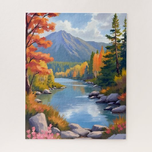 ニューイングランドの秋 紅葉の風景画 ジグソーパズル (縦)