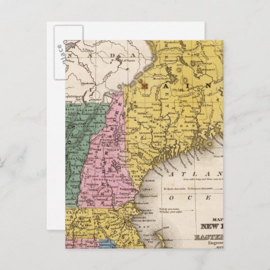 ニューイングランドまたは東の州の地図 ポストカード (正面/裏面)
