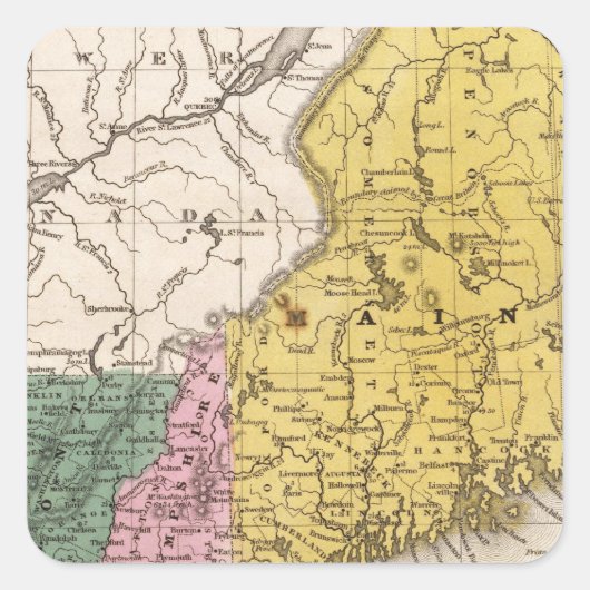 ニューイングランドまたは東部の州の地図 スクエアシール (正面)