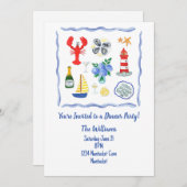 ニューイングランドシーフードをテーマにしたディナーパーティー 招待状 (正面/裏面)