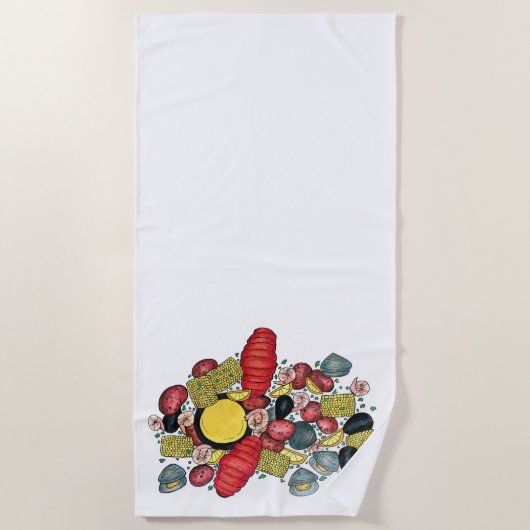 ニューイングランドロブスタークランベイシーフードディナー ビーチタオル (正面)