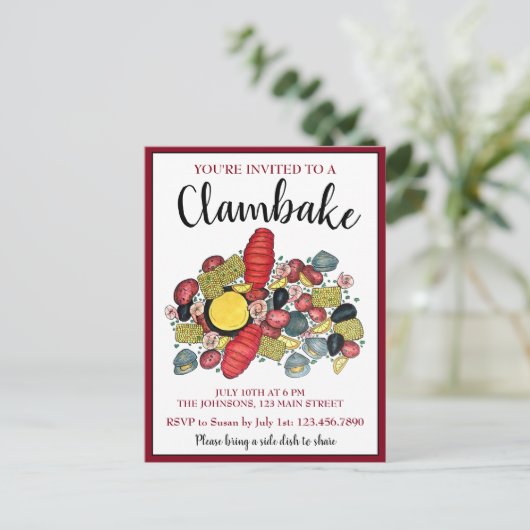ニューイングランドロブスターボイルクランベイシーフードディナー インビテーションポストカード (スタンド正面)