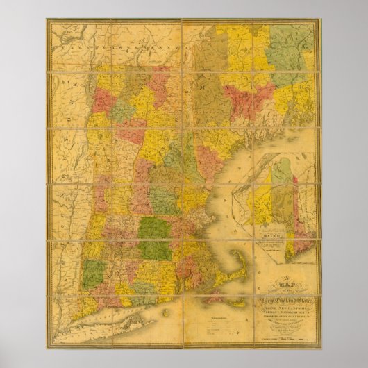 ニューイングランド州の地図 ポスター (正面)