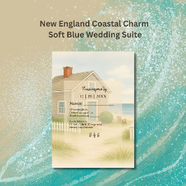 ニューイングランド沿岸のチャームソフトブルー結婚ズ 出欠カード
