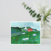 ニューイングランド風景葉書に入った羊 ポストカード (スタンド正面)