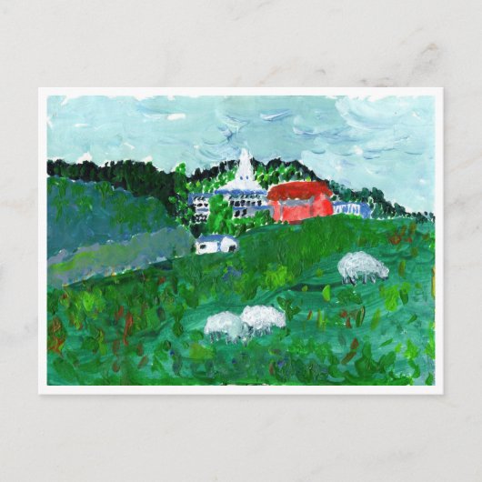 ニューイングランド風景葉書に入った羊 ポストカード (正面)