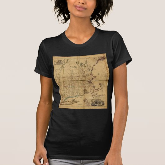 ニューイングランド1755年の最も居住された部分の地図 Tシャツ (正面)