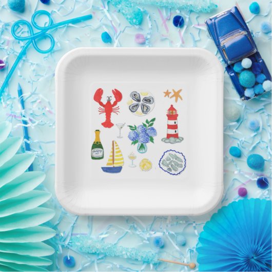 ニューイングランド・シーフードをテーマにしたディナー ペーパープレート (パーティー)