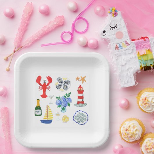 ニューイングランド・シーフードをテーマにしたディナー ペーパープレート (パーティー)