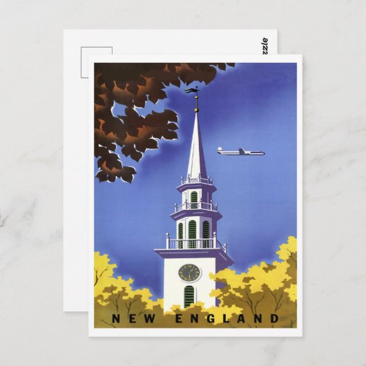 ニューイングランド、時計塔、ヴィンテージ航空旅行 ポストカード (正面/裏面)