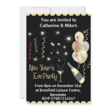 ニューイヴパーティの招待状-ブラック&金ゴールド