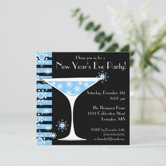 ニューイヴパーティースノーフレークカクテル招待状 招待状 (スタンド正面)