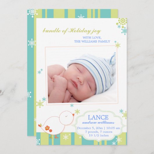 ニューウィンター男の赤ちゃんフラットフォト誕生 案内状 (正面/裏面)