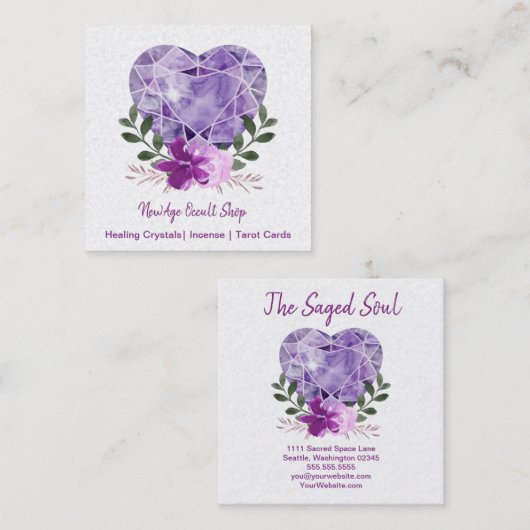ニューエイジオカルトショップアメジストハートフローラ スクエア名刺 (正面/裏面)