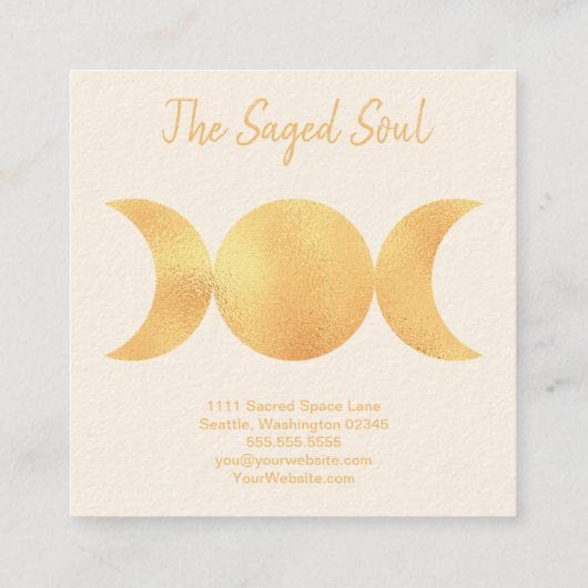 ニューエイジオカルトショップ金ゴールドトリプルムオン スクエア名刺 (裏面)