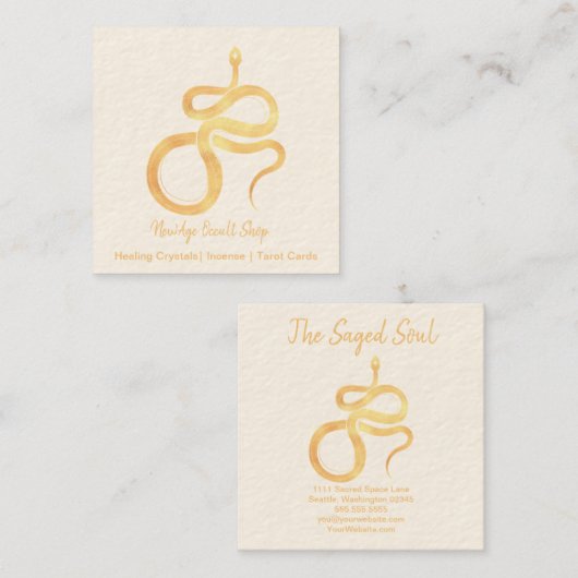 ニューエイジオカルトショップ金ゴールドヘビ スクエア名刺 (正面/裏面)