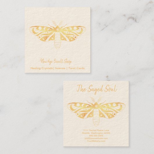 ニューエイジオカルトショップ金ゴールド蛾 スクエア名刺 (正面/裏面)