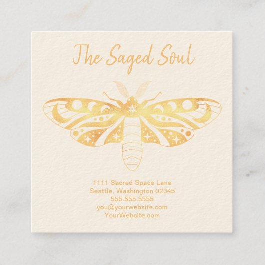 ニューエイジオカルトショップ金ゴールド蛾 スクエア名刺 (裏面)
