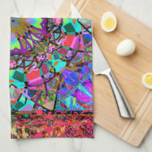 ニューエイジネオン万華鏡のように千変万化するパターン曼荼羅 キッチンタオル (四つ折り)