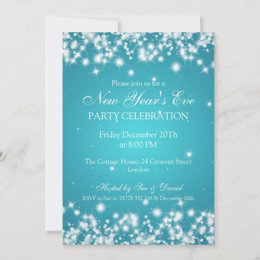 ニューエレガントイーズイブウィンタースパークルターコイズ 招待状 (正面)